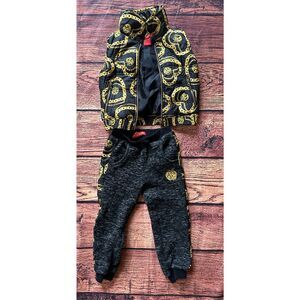 Vintage Apple Bottoms Quilted Vest & Bottoms Black Gold Girls' 3T Fall‎ Winter